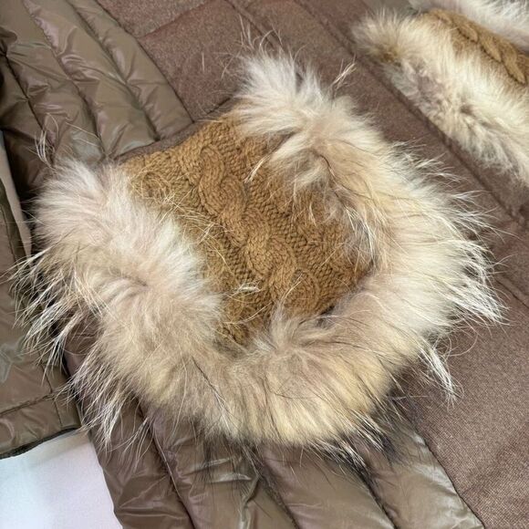 Artka Crazy in Life Coat Womens Medium Brown Tan Puffer Faux Fur Pockets Belt - Picture 5 of 13